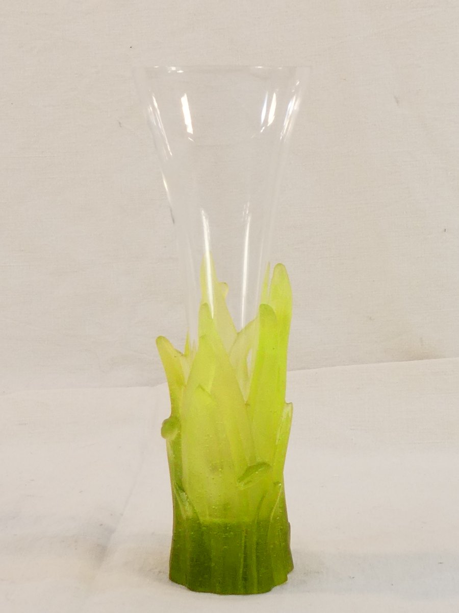 VASE soliflore signé DAUM FRANCE en pate de verre et cristal-photo-3