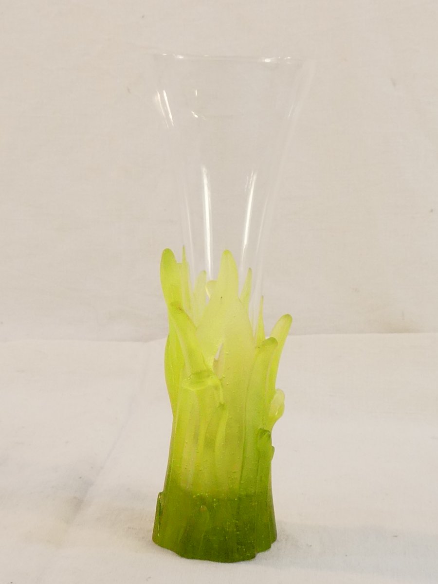 VASE soliflore signé DAUM FRANCE en pate de verre et cristal-photo-1