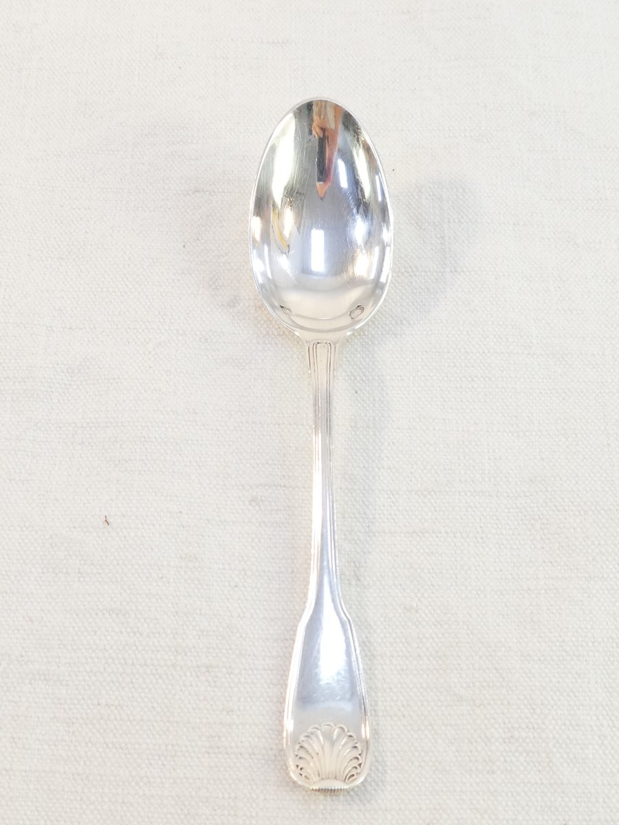 12 Massive Silver Moka Spoons Henri Lapparra Shell Design-photo-3