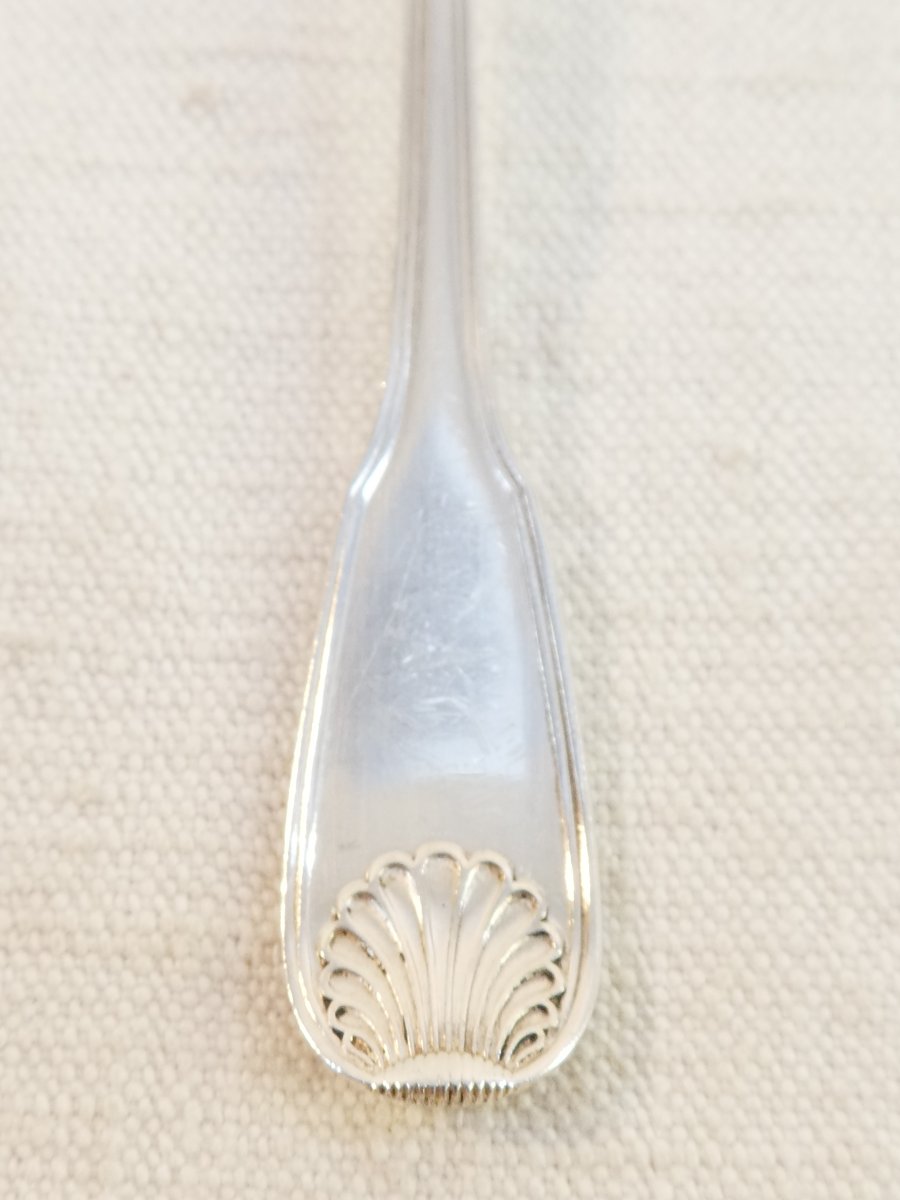 12 Massive Silver Moka Spoons Henri Lapparra Shell Design-photo-4