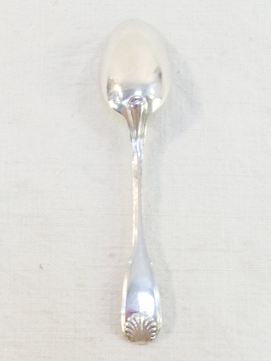 12 Massive Silver Moka Spoons Henri Lapparra Shell Design-photo-3