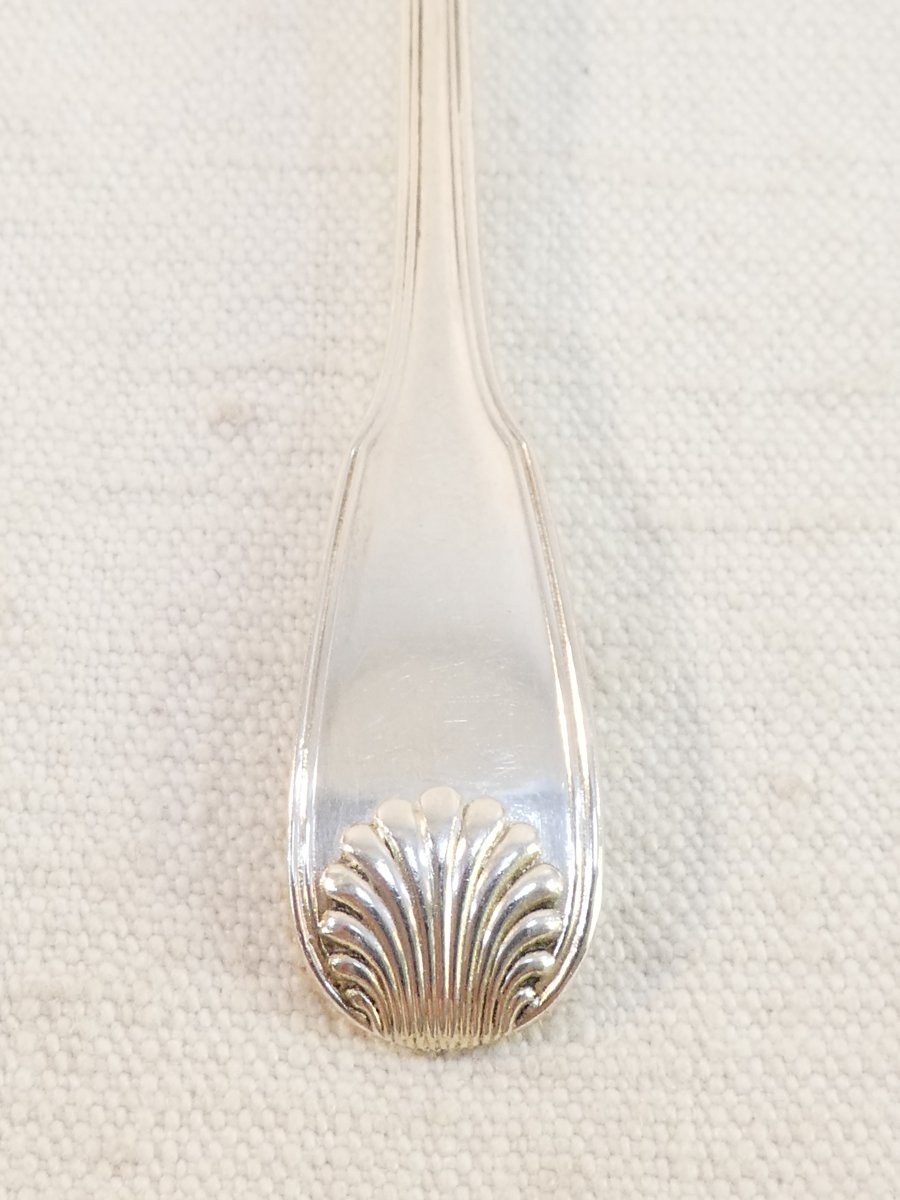 12 Massive Silver Moka Spoons Henri Lapparra Shell Design-photo-4