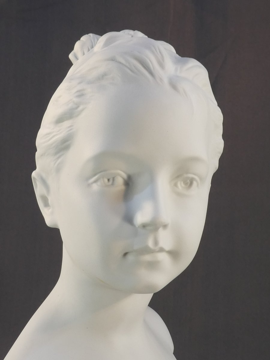 THARAUD LIMOGES BUSTE en biscuit Statue Louise BRONGNIART 40cm-photo-3