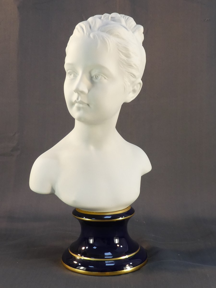 THARAUD LIMOGES BUSTE en biscuit Statue Louise BRONGNIART 40cm