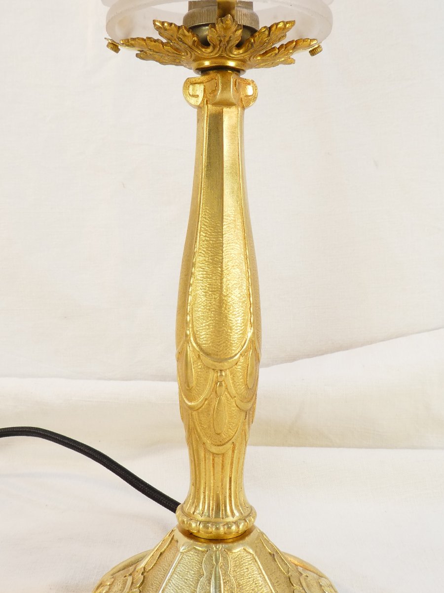 Paire de lampe ART DECO en bronze et verre moulé pressé-photo-3
