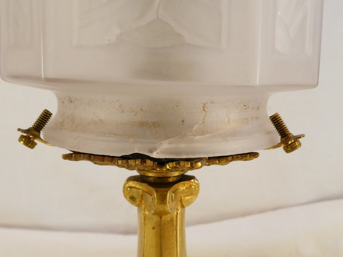 Paire de lampe ART DECO en bronze et verre moulé pressé-photo-7