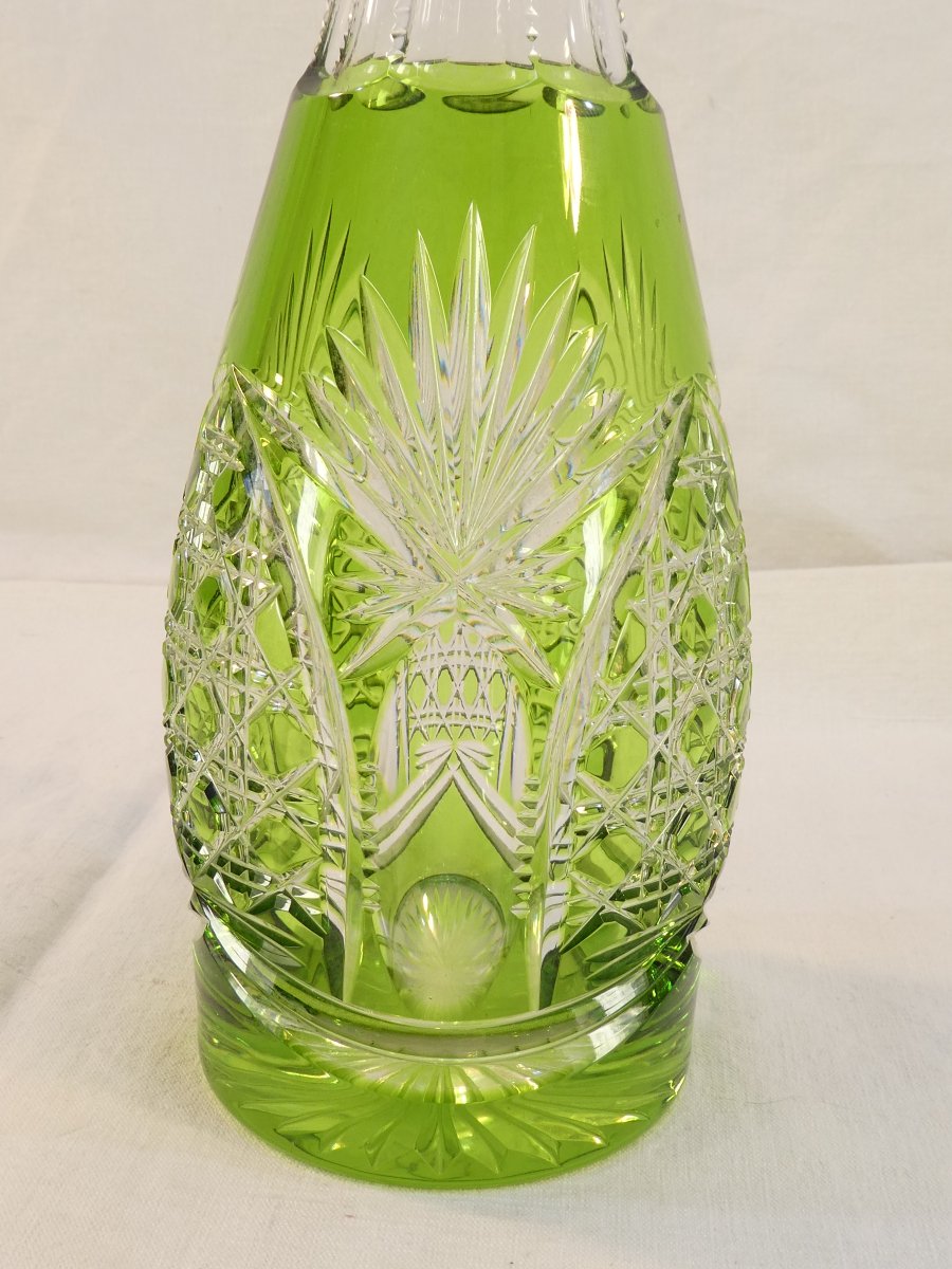 Val Saint Lambert Green Cut Crystal Decanter, Sevilla Model-photo-2
