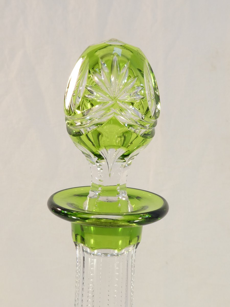 Val Saint Lambert Green Cut Crystal Decanter, Sevilla Model-photo-3