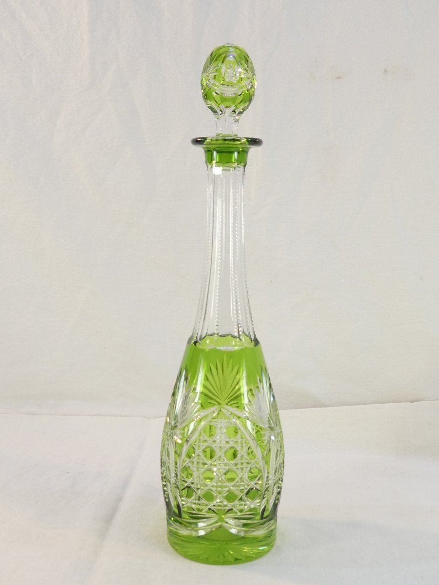 Val Saint Lambert Green Cut Crystal Decanter, Sevilla Model-photo-4