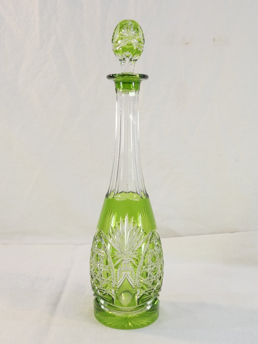 Val Saint Lambert Green Cut Crystal Decanter, Sevilla Model-photo-2