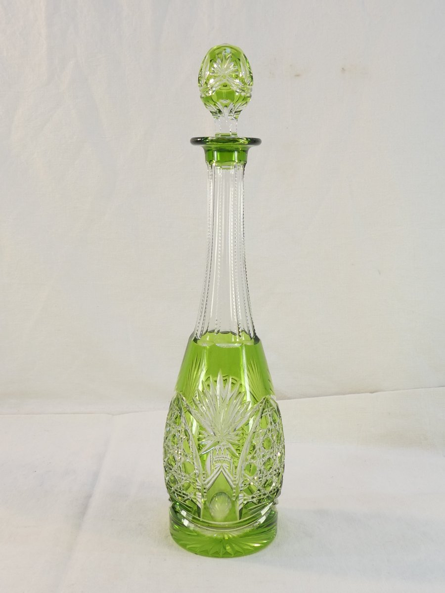 Val Saint Lambert Green Cut Crystal Decanter, Sevilla Model-photo-3
