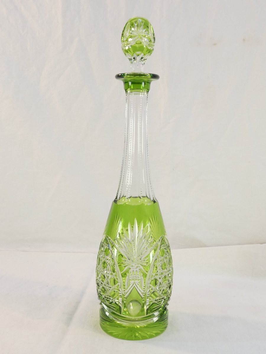 Val Saint Lambert Green Cut Crystal Decanter, Sevilla Model