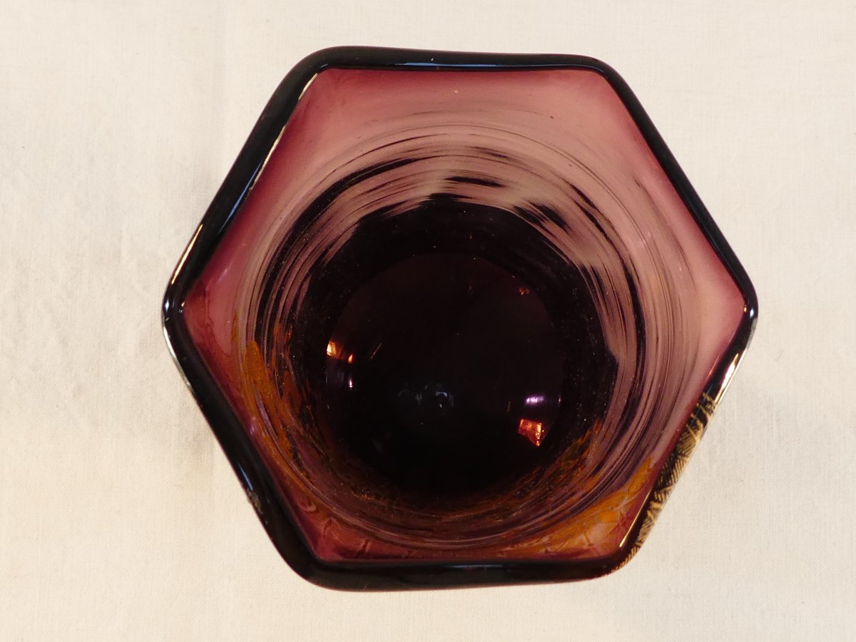 Paire de Vases LEGRAS en verre violet emaillé d'epoque ART NOUVEAU aux anémones-photo-2