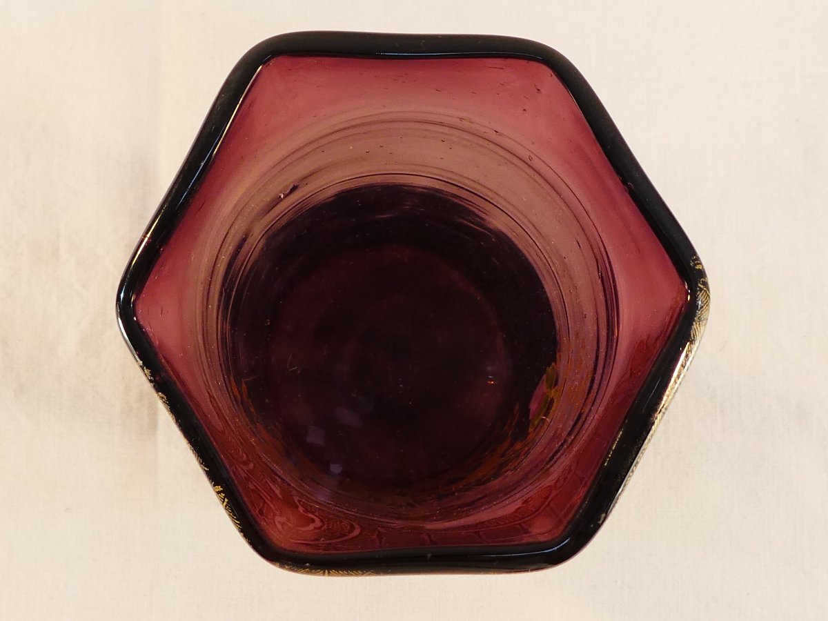 Paire de Vases LEGRAS en verre violet emaillé d'epoque ART NOUVEAU aux anémones-photo-4