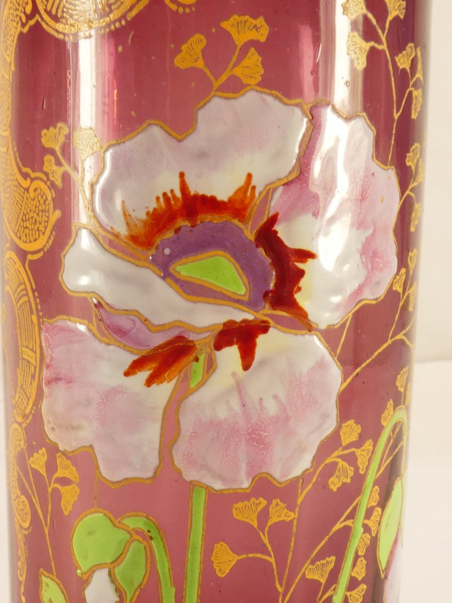 Paire de Vases LEGRAS en verre violet emaillé d'epoque ART NOUVEAU aux anémones-photo-6