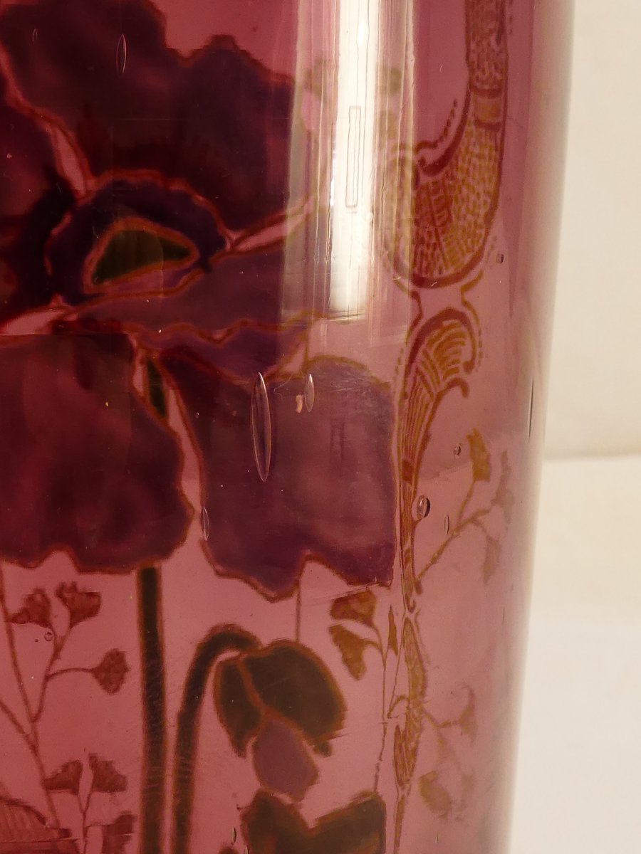 Paire de Vases LEGRAS en verre violet emaillé d'epoque ART NOUVEAU aux anémones-photo-8