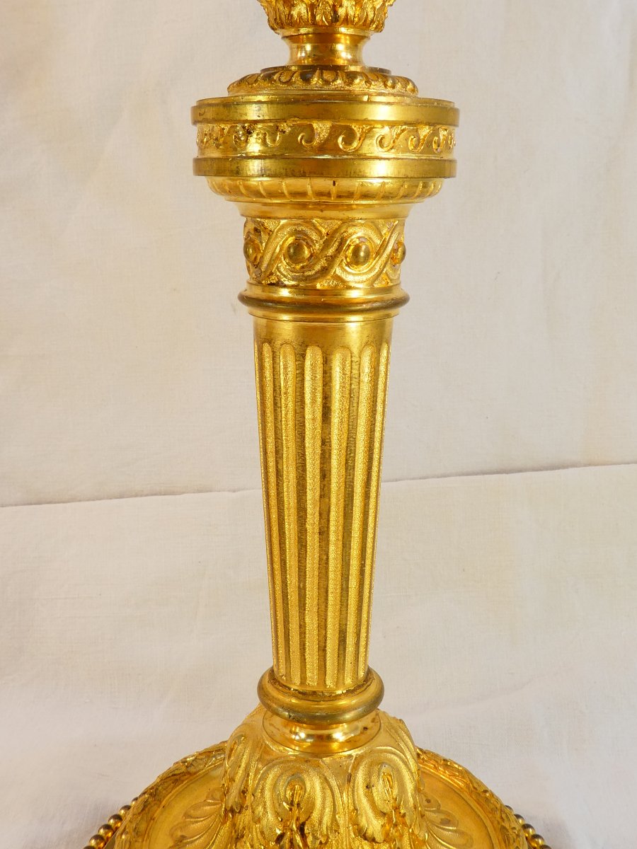 Large Pair Of 7-light Candelabers, 76 Cm, In Gilded Bronze, 19th-century-photo-4