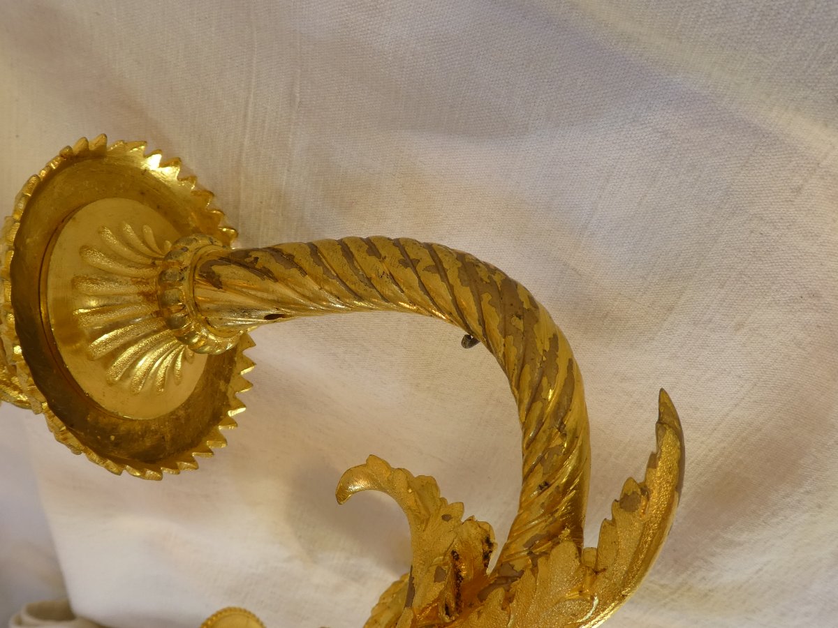 Large Pair Of 7-light Candelabers, 76 Cm, In Gilded Bronze, 19th-century-photo-7