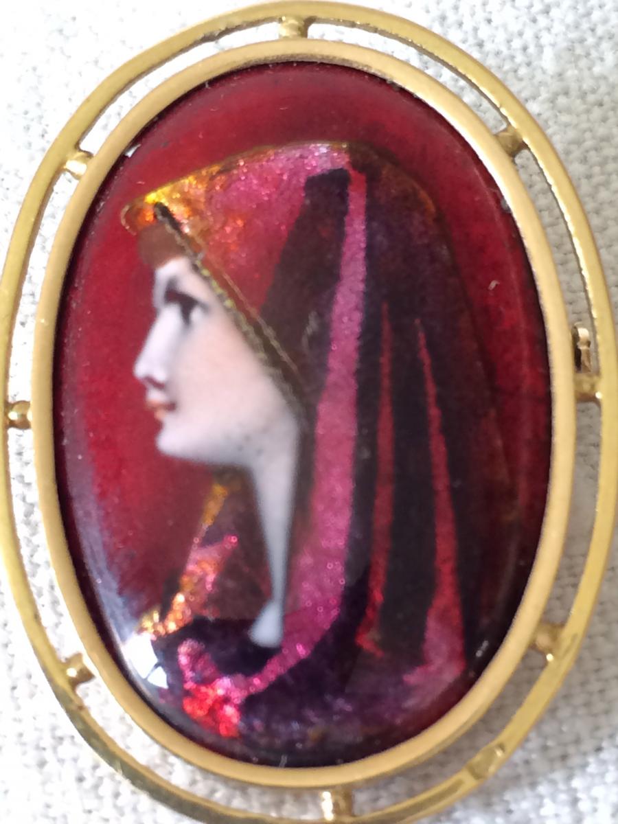 Broche En Or 18 Carat Emaux Limoges R. Restoueix , La Fabiola-photo-4