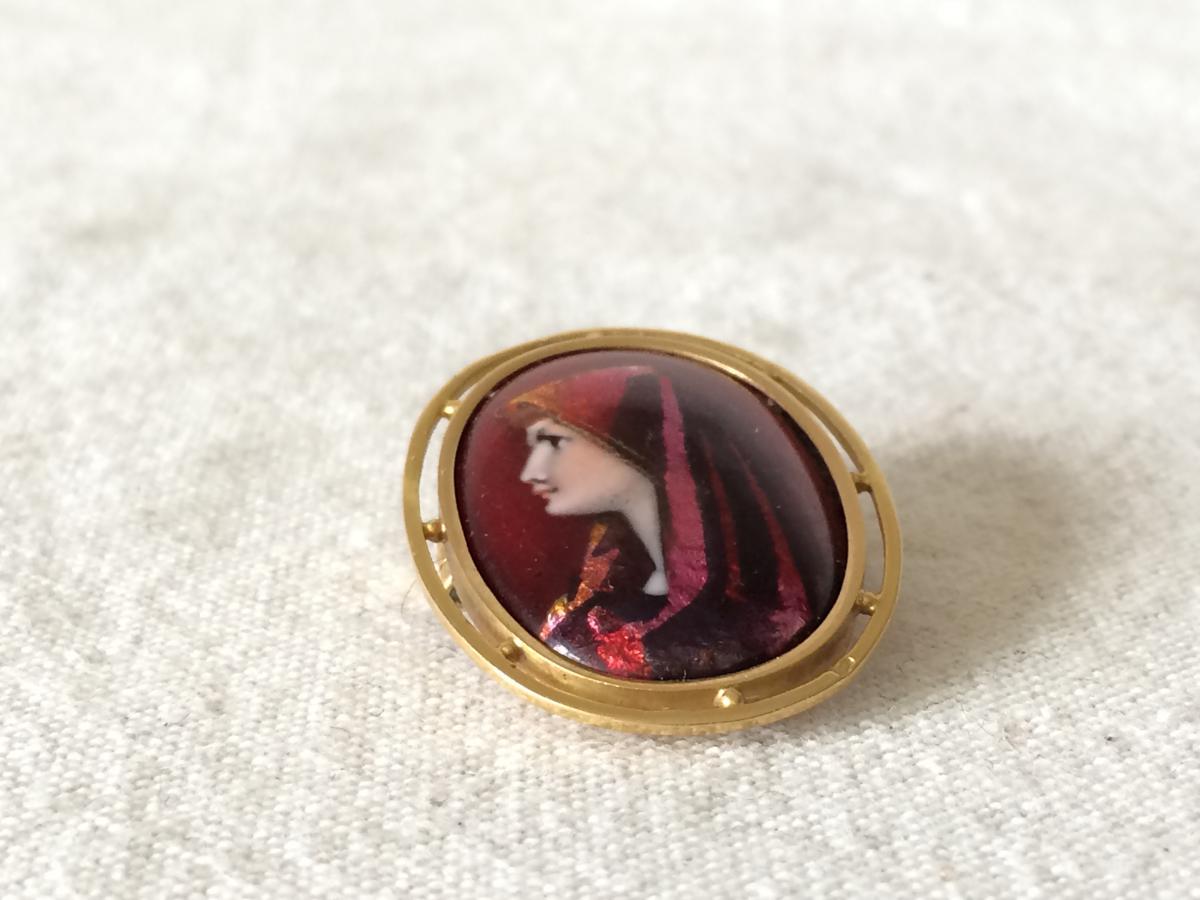 Broche En Or 18 Carat Emaux Limoges R. Restoueix , La Fabiola-photo-2