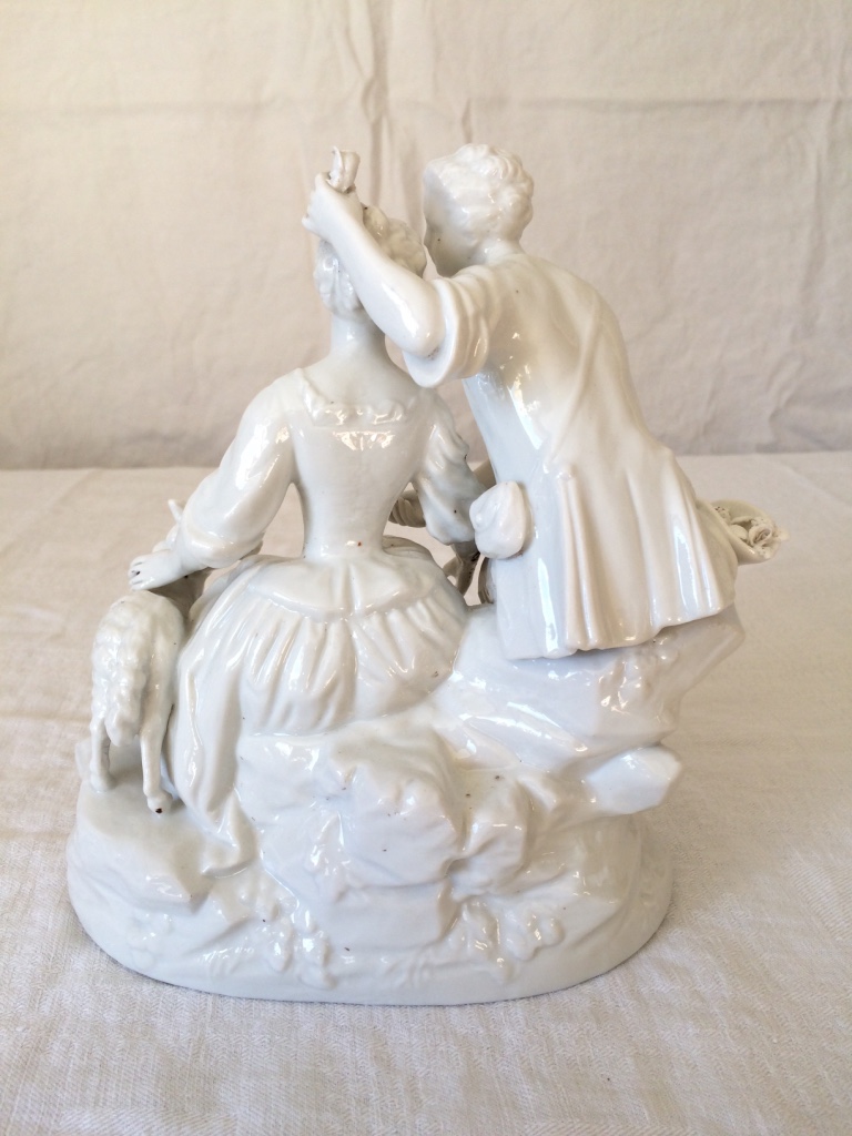 Porcelain Statue - Scene Galante Shepherd And Bergere-photo-3