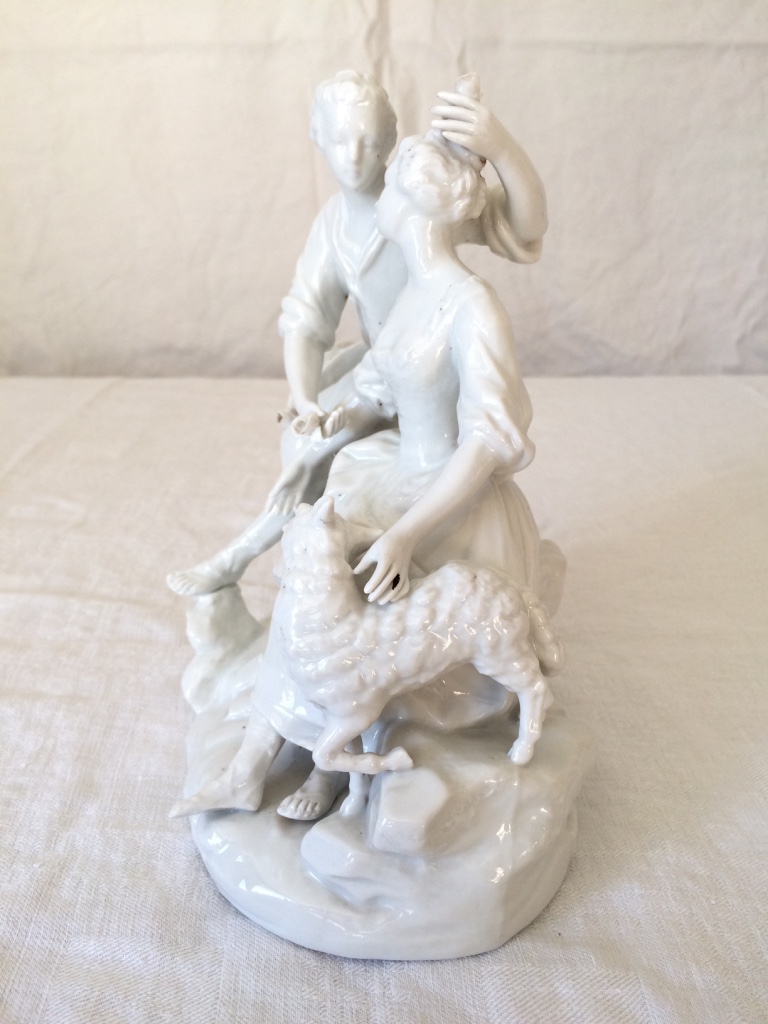 Porcelain Statue - Scene Galante Shepherd And Bergere-photo-4