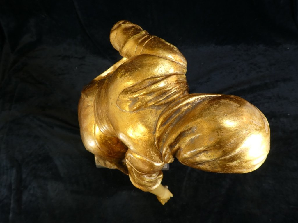 Grande Statue Terre Cuite Goldscheider '' Glaneuse '' Patine Doré-photo-4