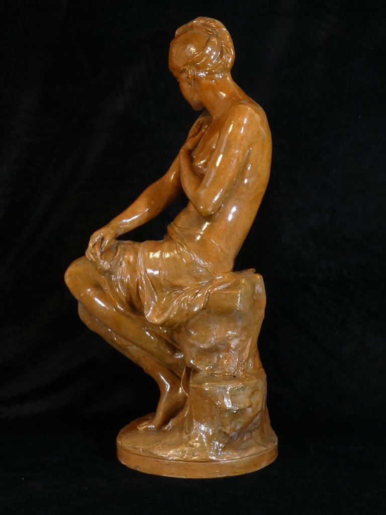Statue Young Woman In Terracotta `` The Bather ''-photo-4