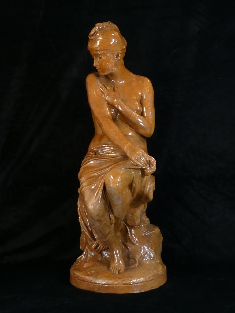 Statue Young Woman In Terracotta `` The Bather ''-photo-1