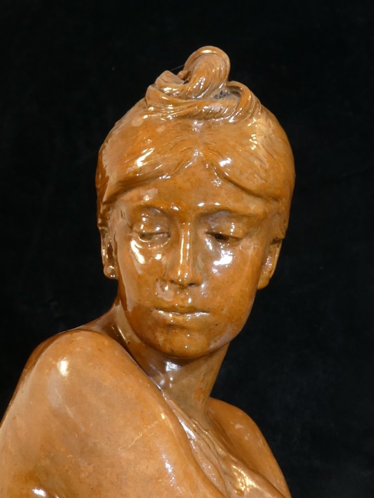 Statue Young Woman In Terracotta `` The Bather ''-photo-8