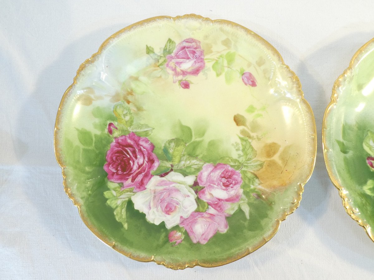 Paire De Plat En Porcelaine De Limoges ''Mandavy De Mavaleix'' Décor Aux Roses-photo-3