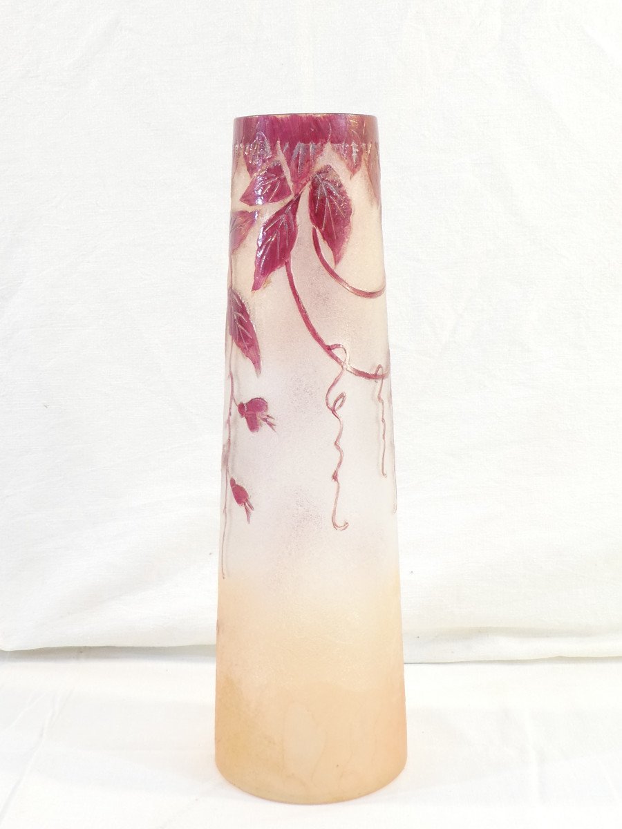Large Ruby Legras Vase In Frosted Glass Cleared With Acid Art New-photo-1