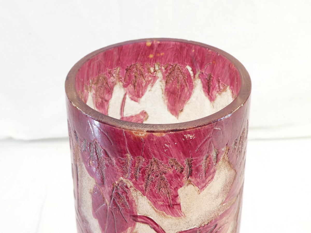 Grand Vase LEGRAS rubis en verre givré degagé a l'acide ART NOUVEAU -photo-4