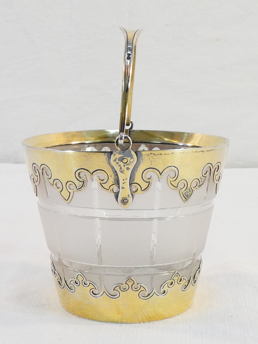 Ice Bucket / Ice Cubes In Solid Silver Vermeil London 1864 Victorian Period-photo-4