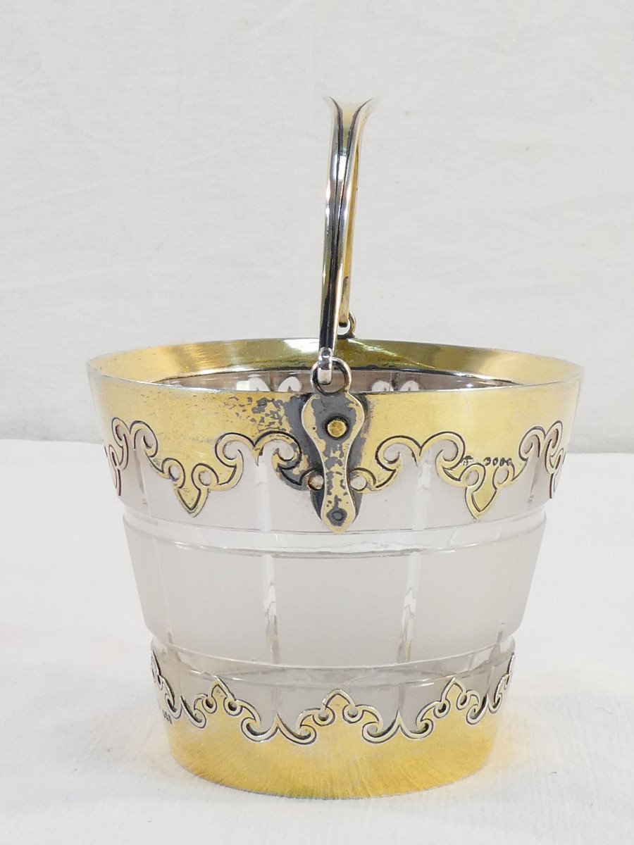 Ice Bucket / Ice Cubes In Solid Silver Vermeil London 1864 Victorian Period-photo-2