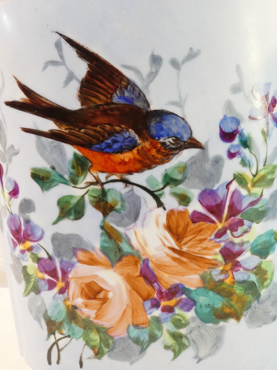 Paire de vases aux oiseaux en porcelaine de LIMOGES WILLIAM GUERIN-photo-2