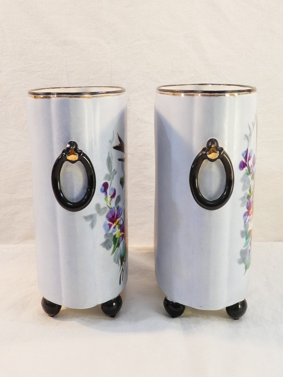 Paire de vases aux oiseaux en porcelaine de LIMOGES WILLIAM GUERIN-photo-4