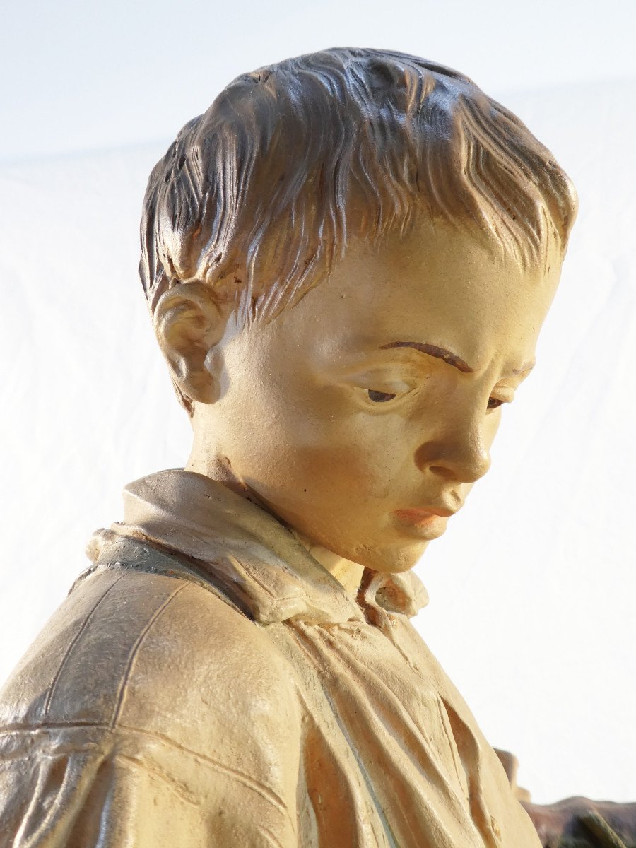 Joseph Le Guluche Terracotta Statue ''the Boy With Cherries''-photo-4