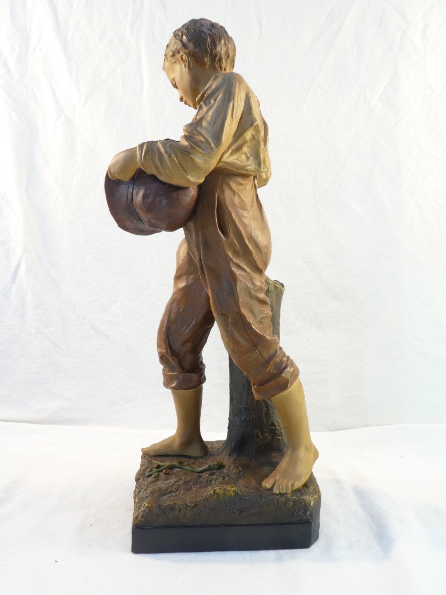 Joseph LE GULUCHE Statue en terre cuite ''Le Garcon aux Cerises'' -photo-5