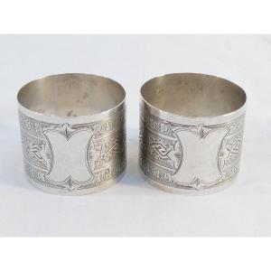 Pair Of Sterling Silver Napkin Rings Decorated With Vines