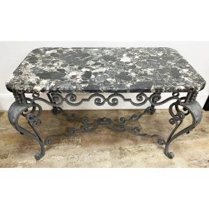 Beautiful Wrought Iron Center Table With Marble Top, 1930/1940