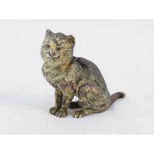 Bronze de VIENNE Petit chat assis signé GESCHUTZ