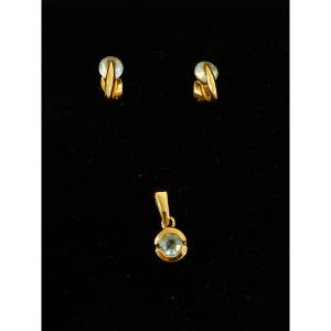 750/1000 Gold Set With Pendant And Earrings Set With Aquamarine
