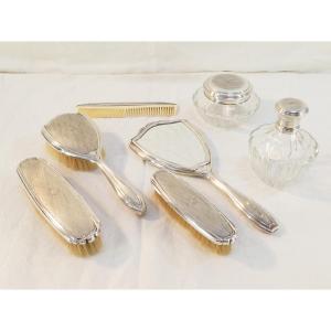 Necessaire de toilette 7 pieces en ARGENT MASSIF 800 des annees 20/30