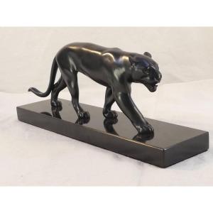 Art Deco Style Sculpture Panther Black Patina Uganda Max Le Verrier