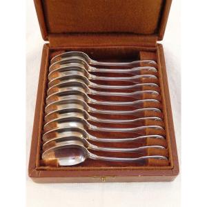 12 cuilleres a moka en ARGENT MASSIF Henri LAPPARRA motif coquille