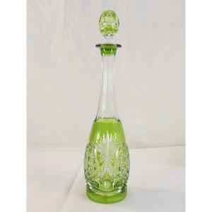 Val Saint Lambert Green Cut Crystal Decanter, Sevilla Model