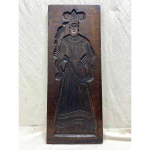 Large, Antique Wooden Speculoos Mold From The 19th Century, 75 Cm
