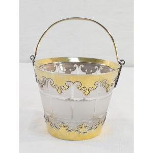Ice Bucket / Ice Cubes In Solid Silver Vermeil London 1864 Victorian Period
