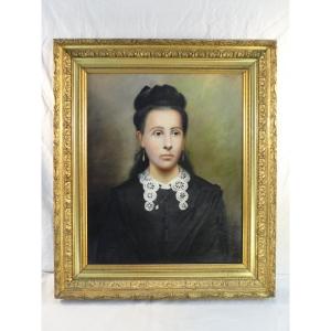 Huile sur Toile Portrait de jeune femme Signé LESPINASSE 1907